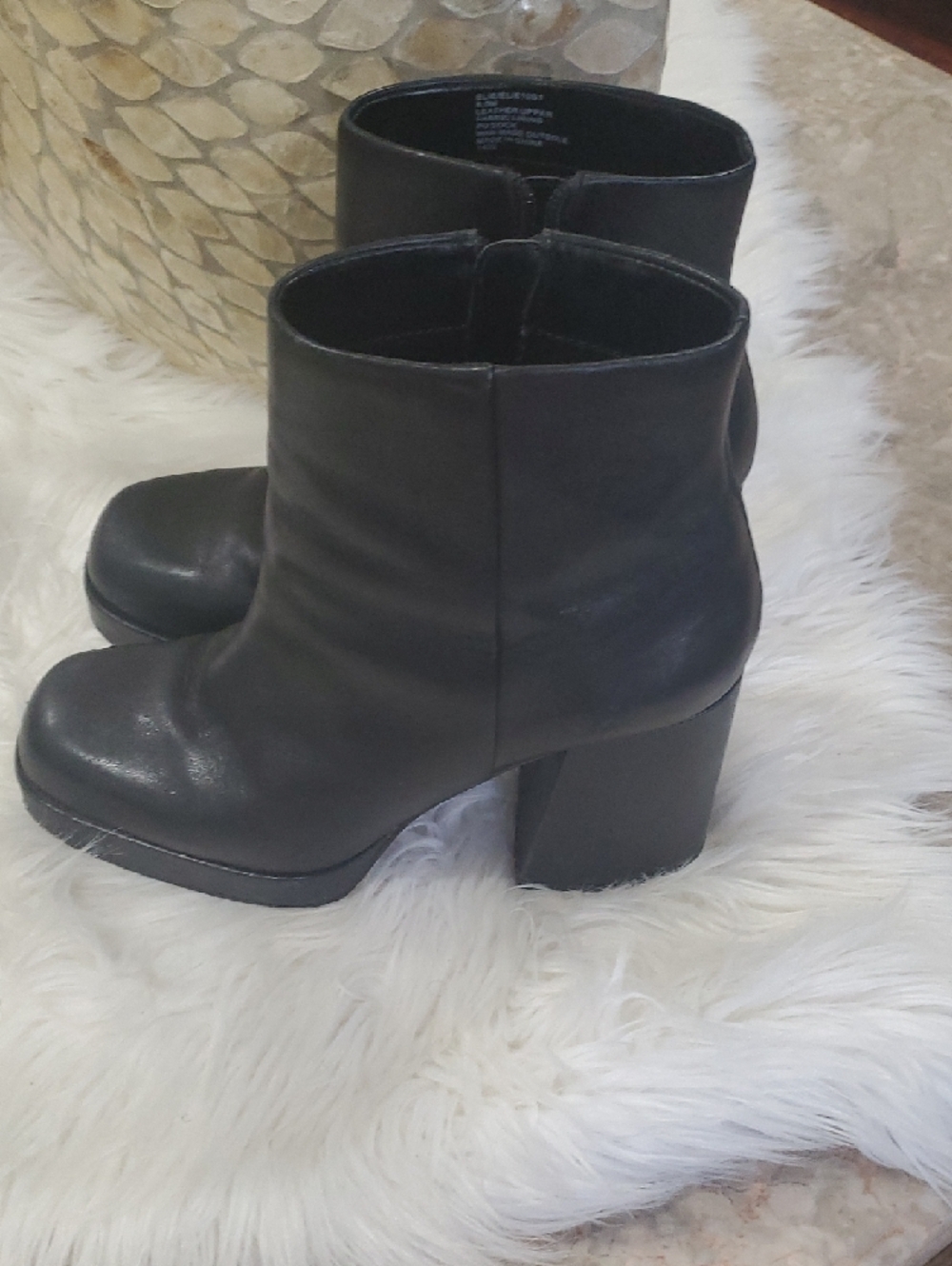 Y2k Steve Madden Elie Black Leather Block Heel Ankle Boots - Picture 3 of 16